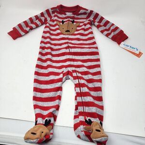 Carter's‎ Just One You 9 Month Unisex Reindeer Striped Fleece Footed Pajama New